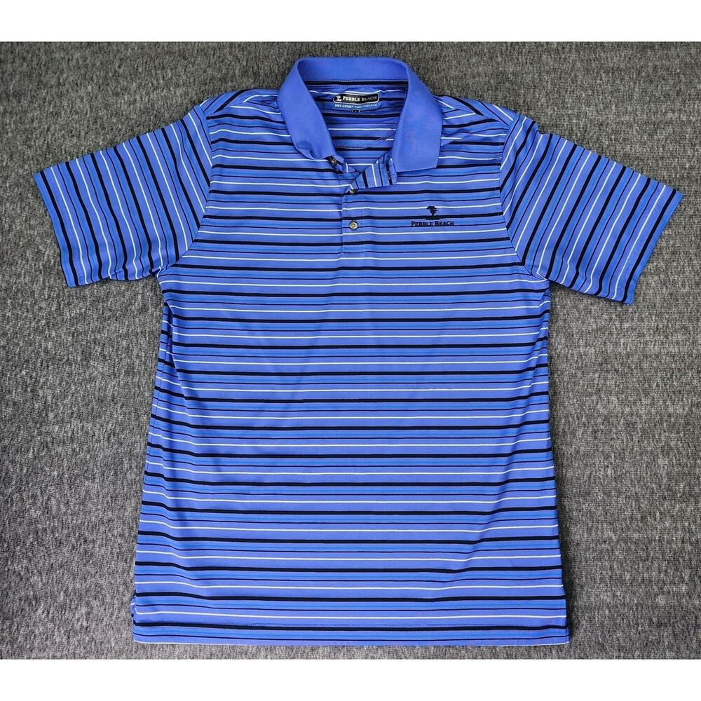 Pebble Beach Blue Striped Golf Polo Mens L Tennis Summer Beach Shirt